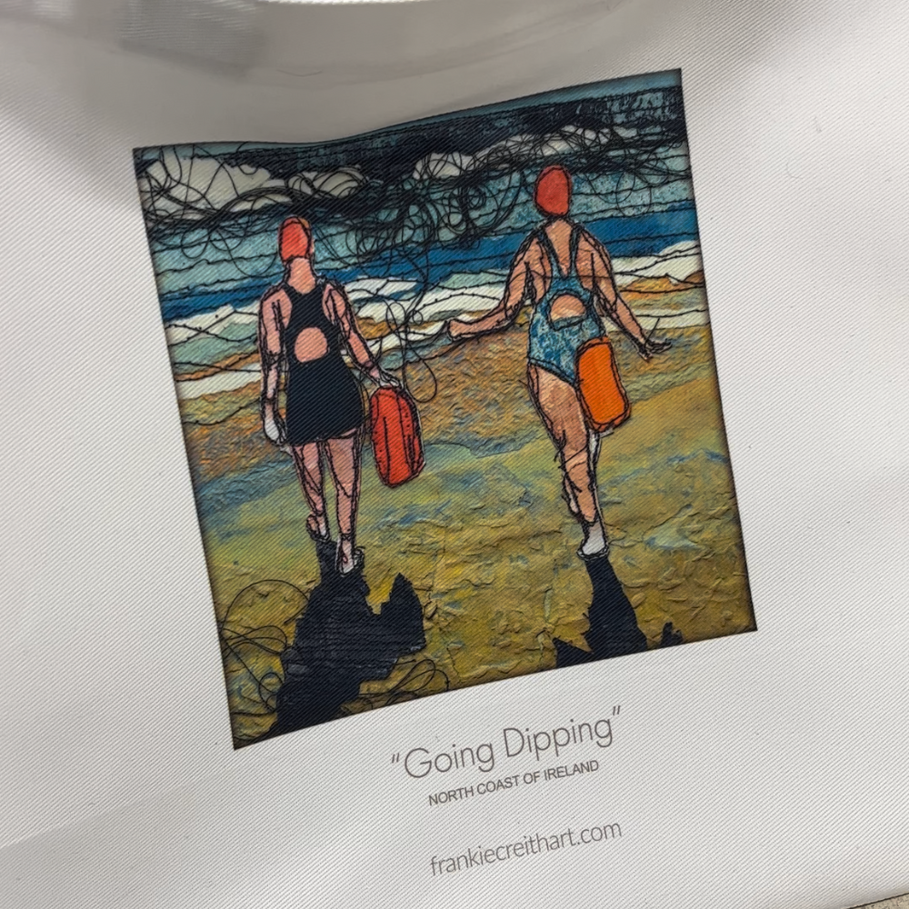 Sea Swimmers Three Going Dipping Tote Bag by Frankie Creith close up