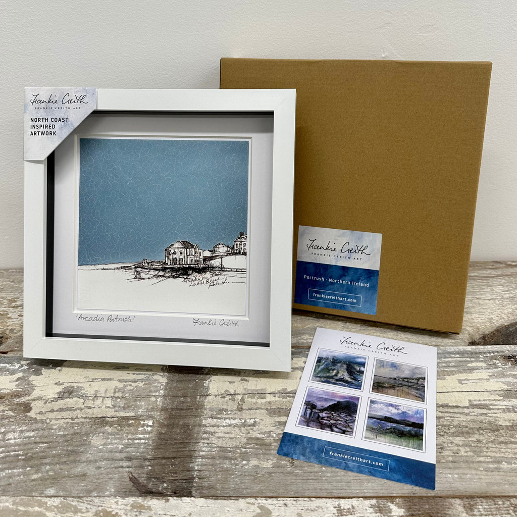Stitched Portrush Arcadia Box Framed Print - artists card and kraft box