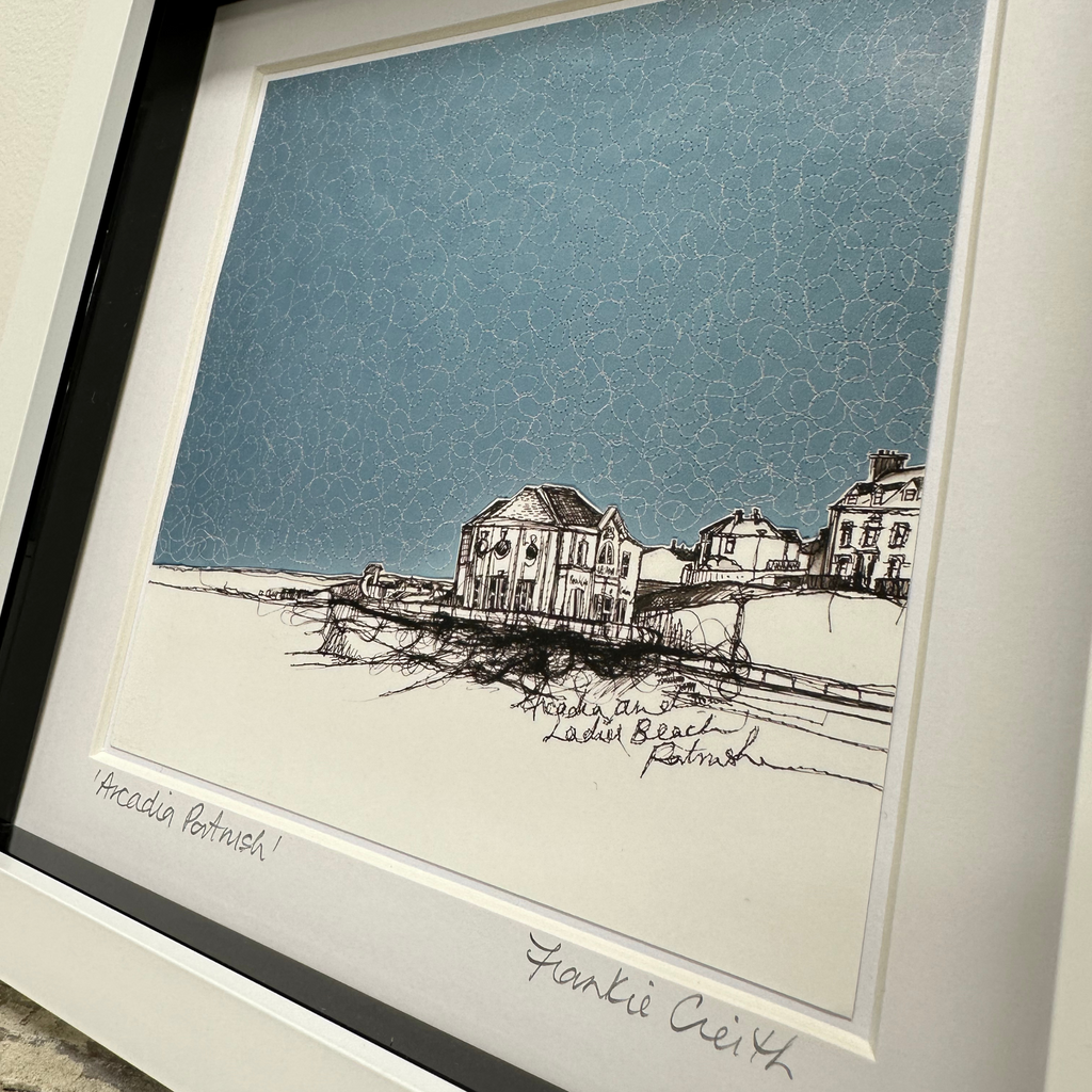 Stitched Portrush Arcadia Box Framed Print - detailed side view