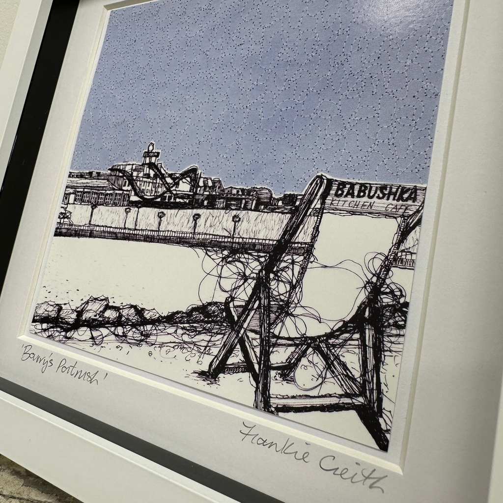 Stitched Portrush Barry's Box Framed Print detailed side view
