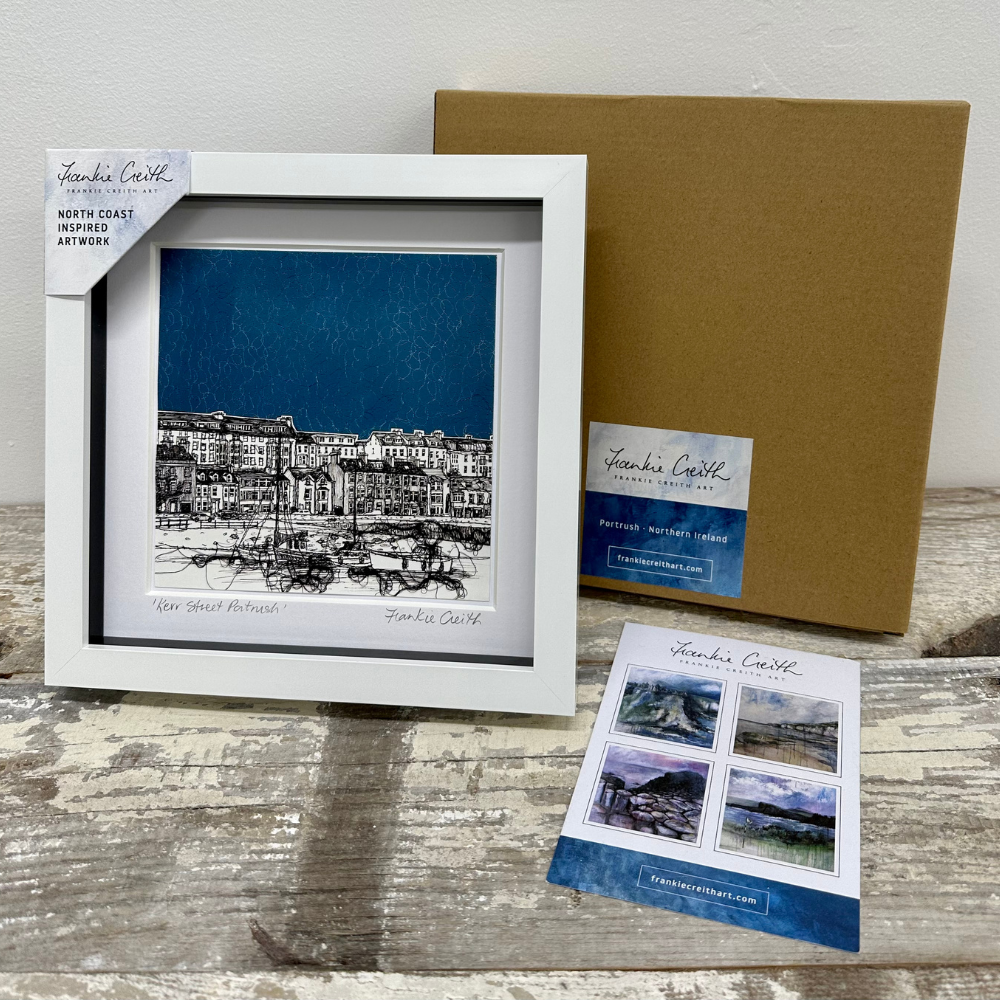 Stitched Portrush Kerr Street Box Framed Print artist card and kraft box