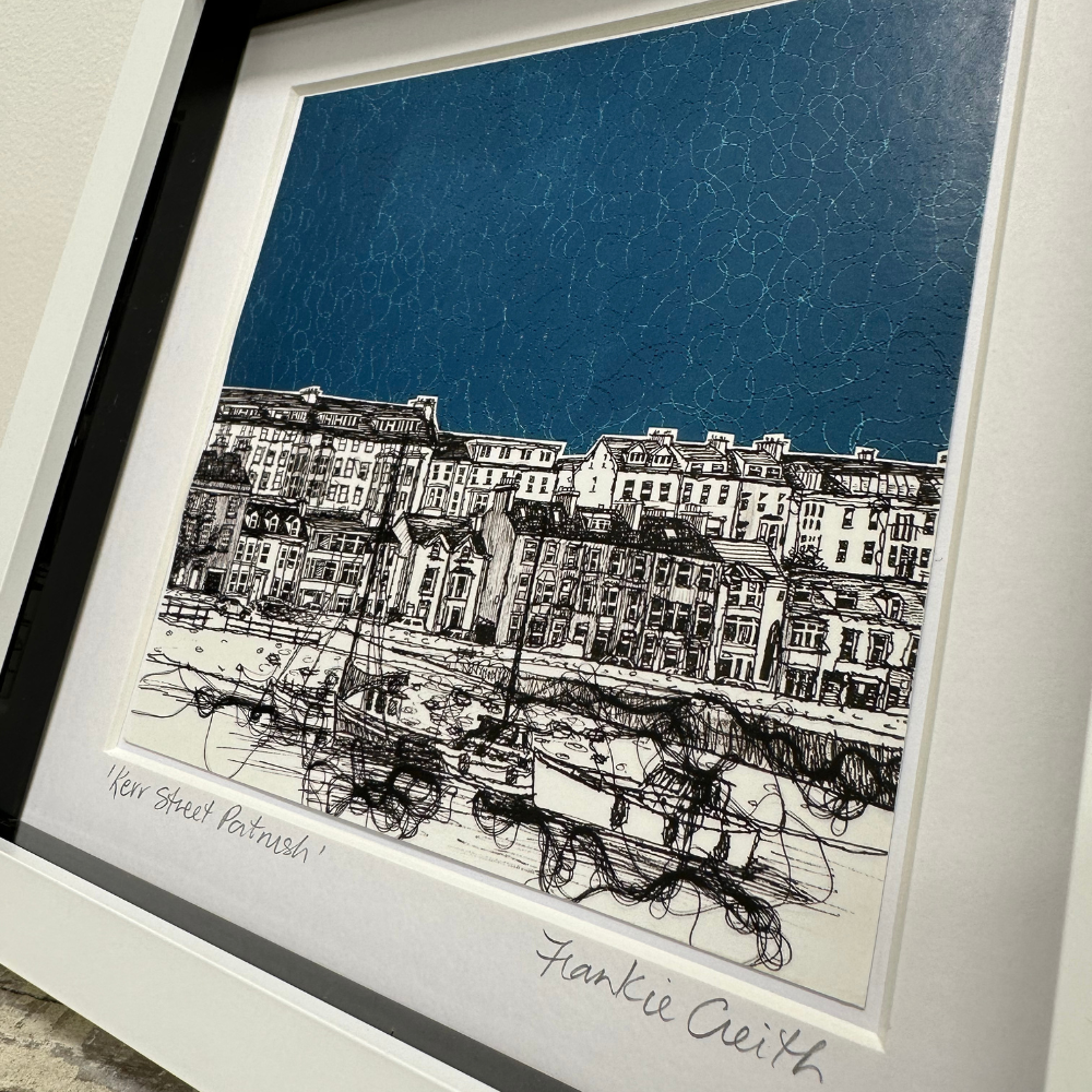 Stitched Portrush Kerr Street Box Framed Print side detailed view
