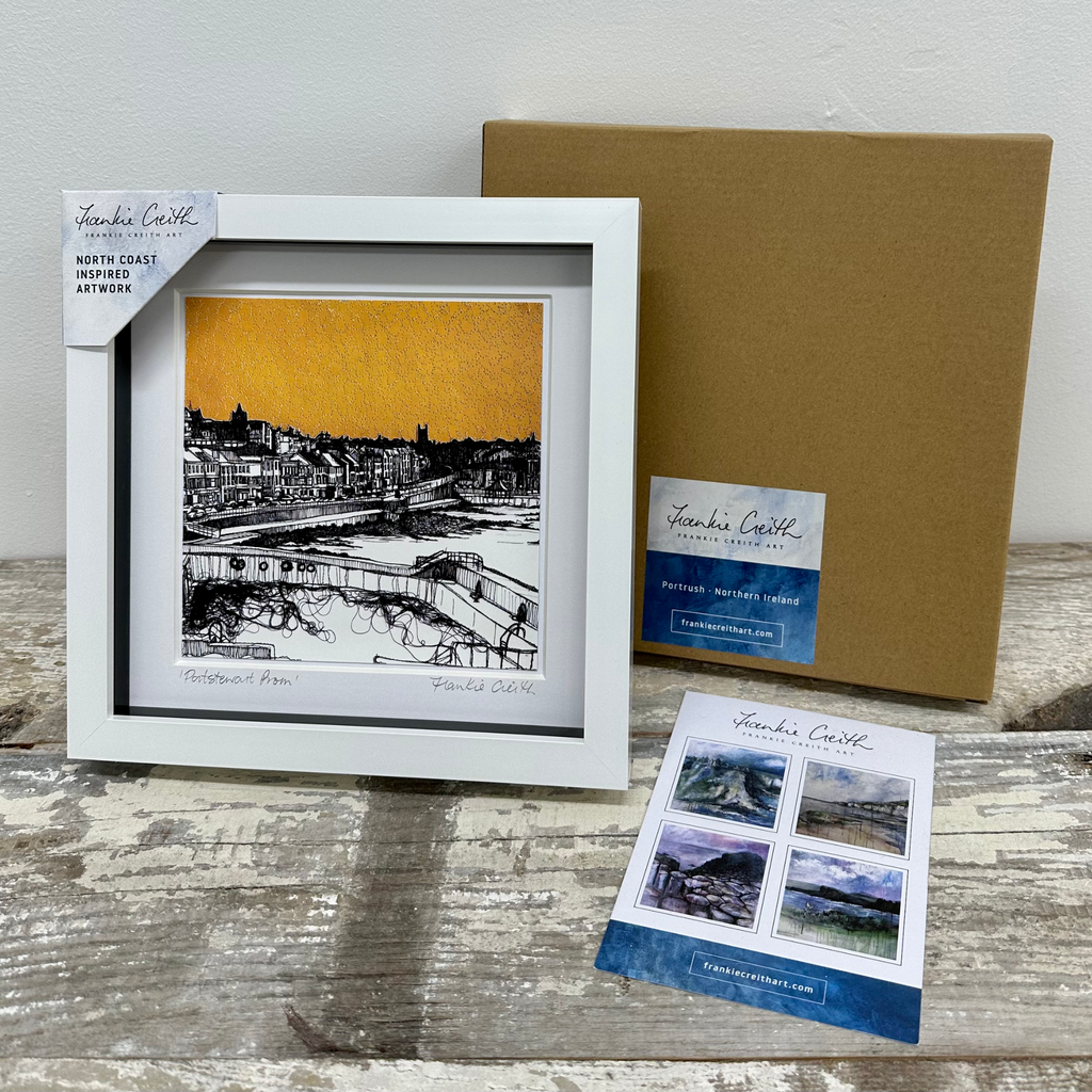 Stitched Portstewart Prom Box Framed Print with artist card and kraft box