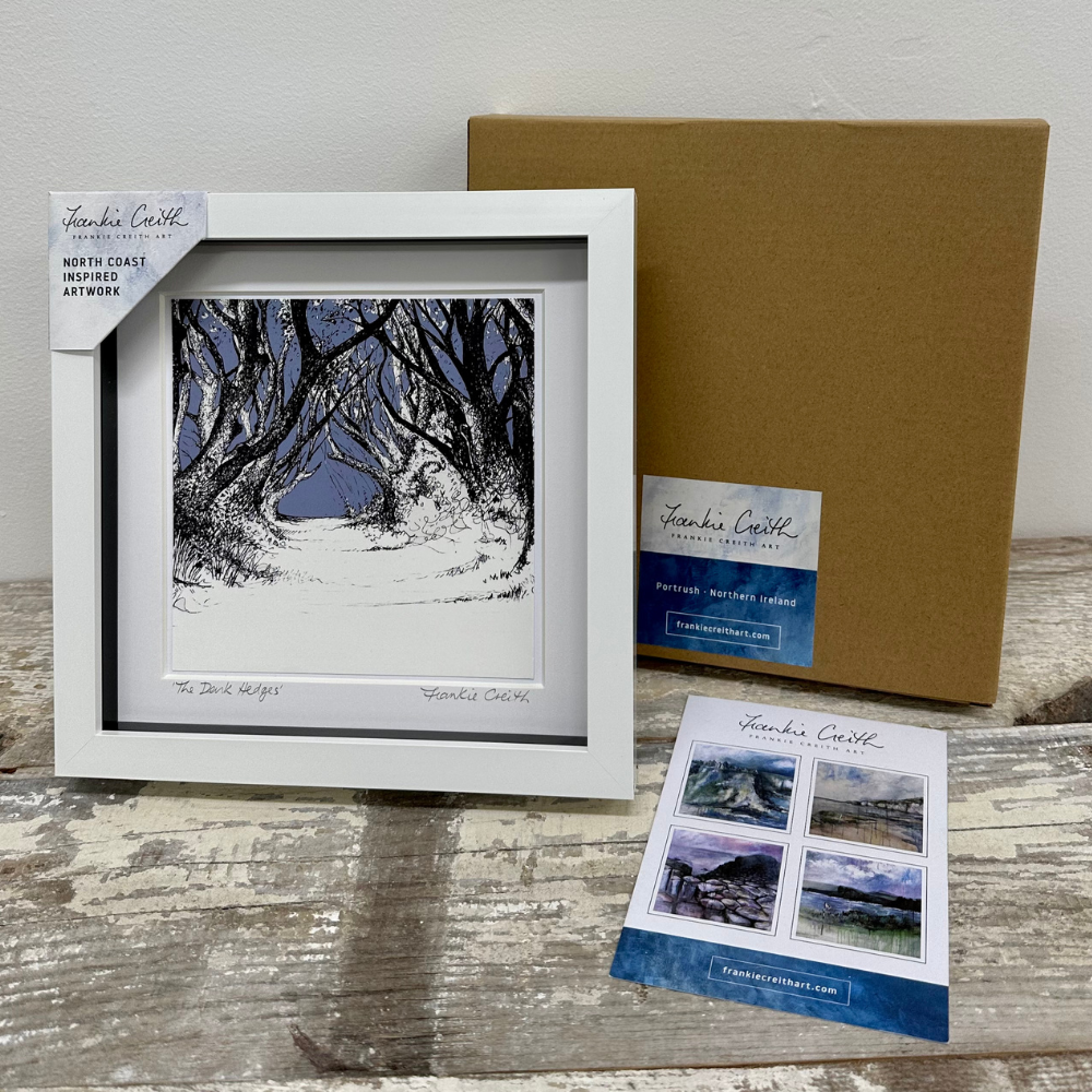 The Dark Hedges Box Framed Print artists card and kraft box